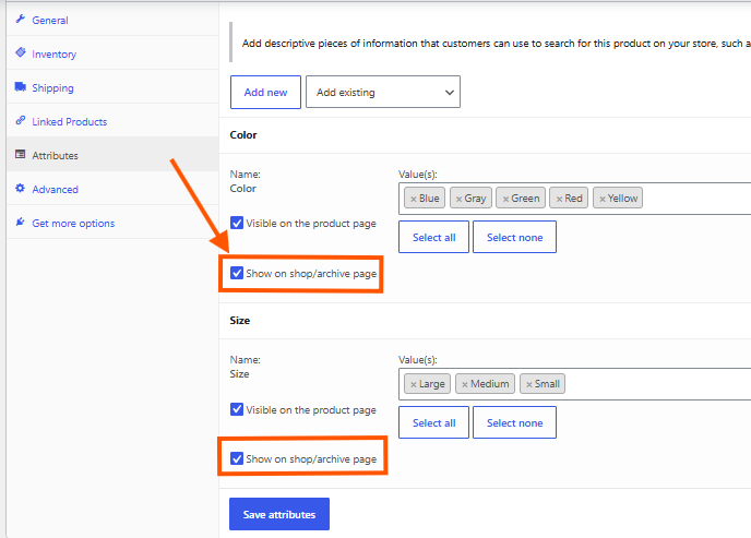 Product Attributes on Shop And Archive Pages for WooCommerce Product Settings Page